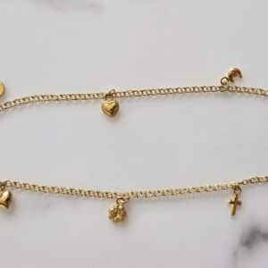 Tobillera Corazon, luna, flor, cruz