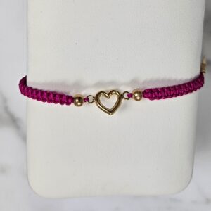Pulsera Hilo Fuscia Corazon 2 balines