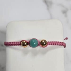 Pulsera Hilo Rosa Oro y Esmeralda
